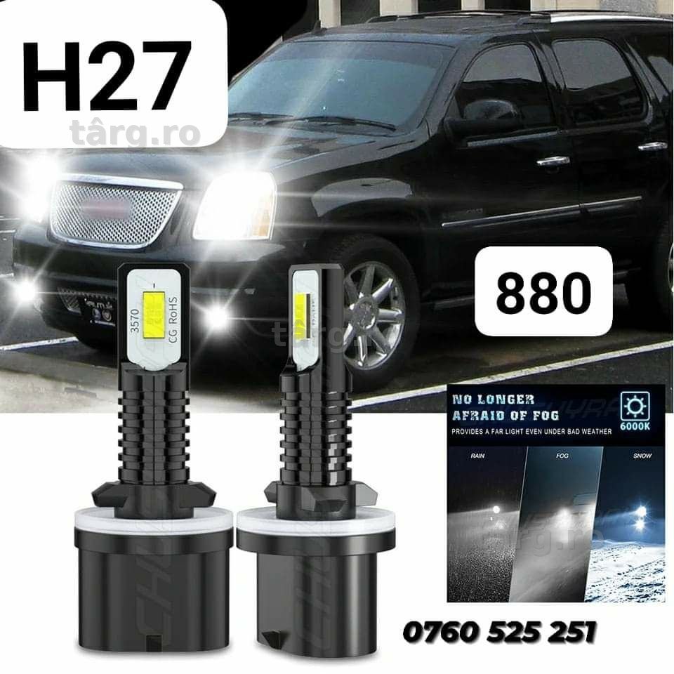 Set Două Becuri Led H27-880-881 Lumină Alb-Rece/Can-bus