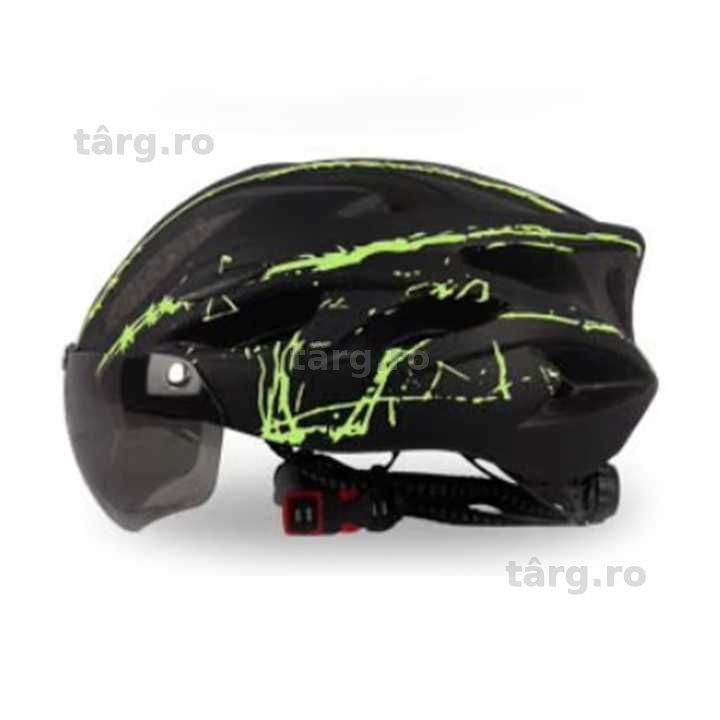 Casca Bicicleta, Viziera detasabila, Aerodinamica, Dimensiune reglabila 54-62cm, Negru cu Verde 2