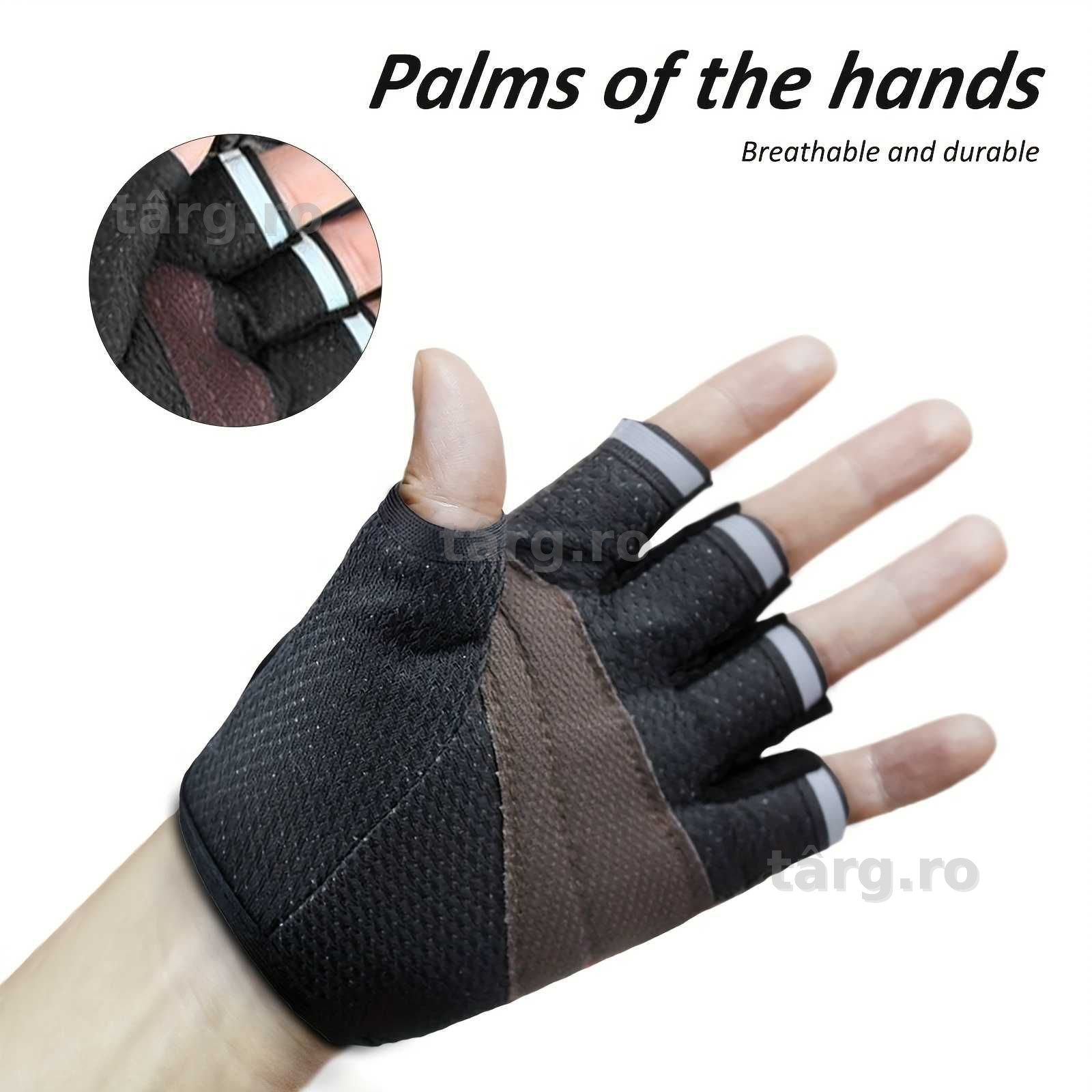 Manusi ciclism pentru Bicicleta si Fitness cu protectie palma, din Material Respirabil, marime universala, Negru 4