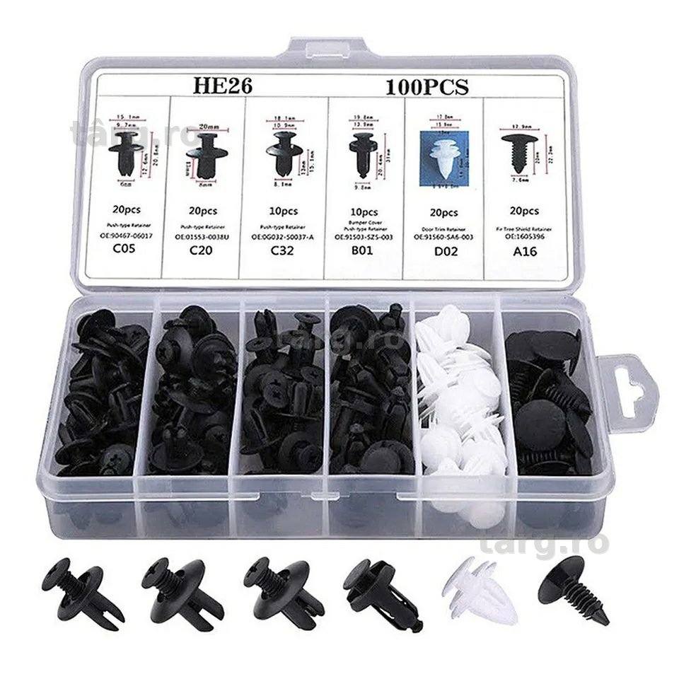 Set Clipsuri Auto Universale 100 Piese de Fixare