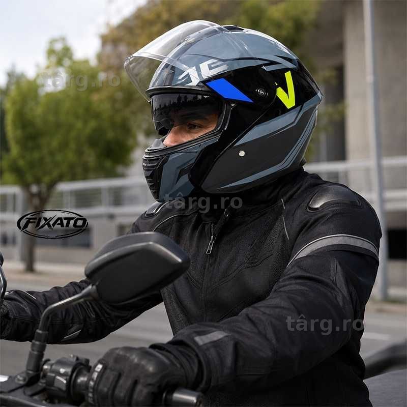 Casca Moto/Scuter Flip-Up, Viziera Dubla, Protectie UV, Albastru Deschis 2