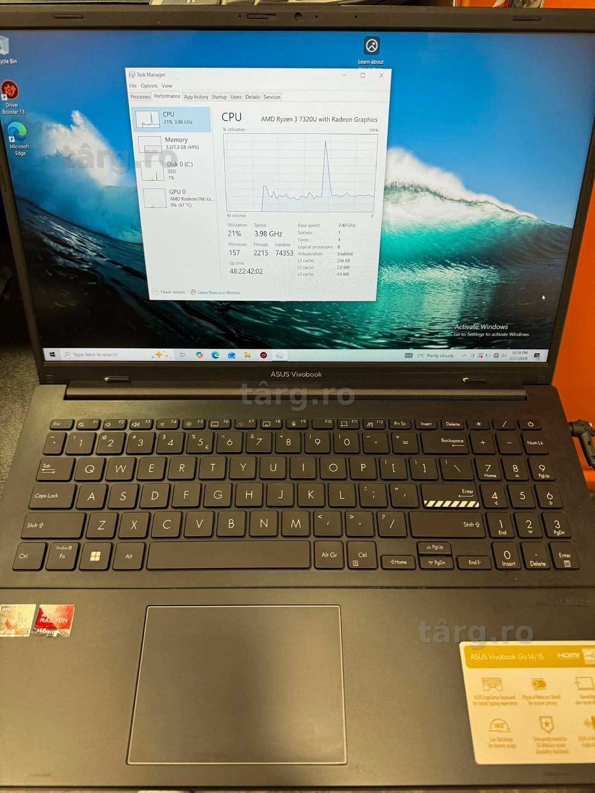 Hope Amanet P5-Laptop Asus Vivobook GO 15 ,Ryzen 3 7320U/8 RAM/256 SSD
