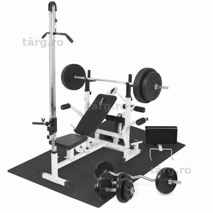 Pachet Complet Bancă Multifuncțională + Scripete + Greutăți 100 kg