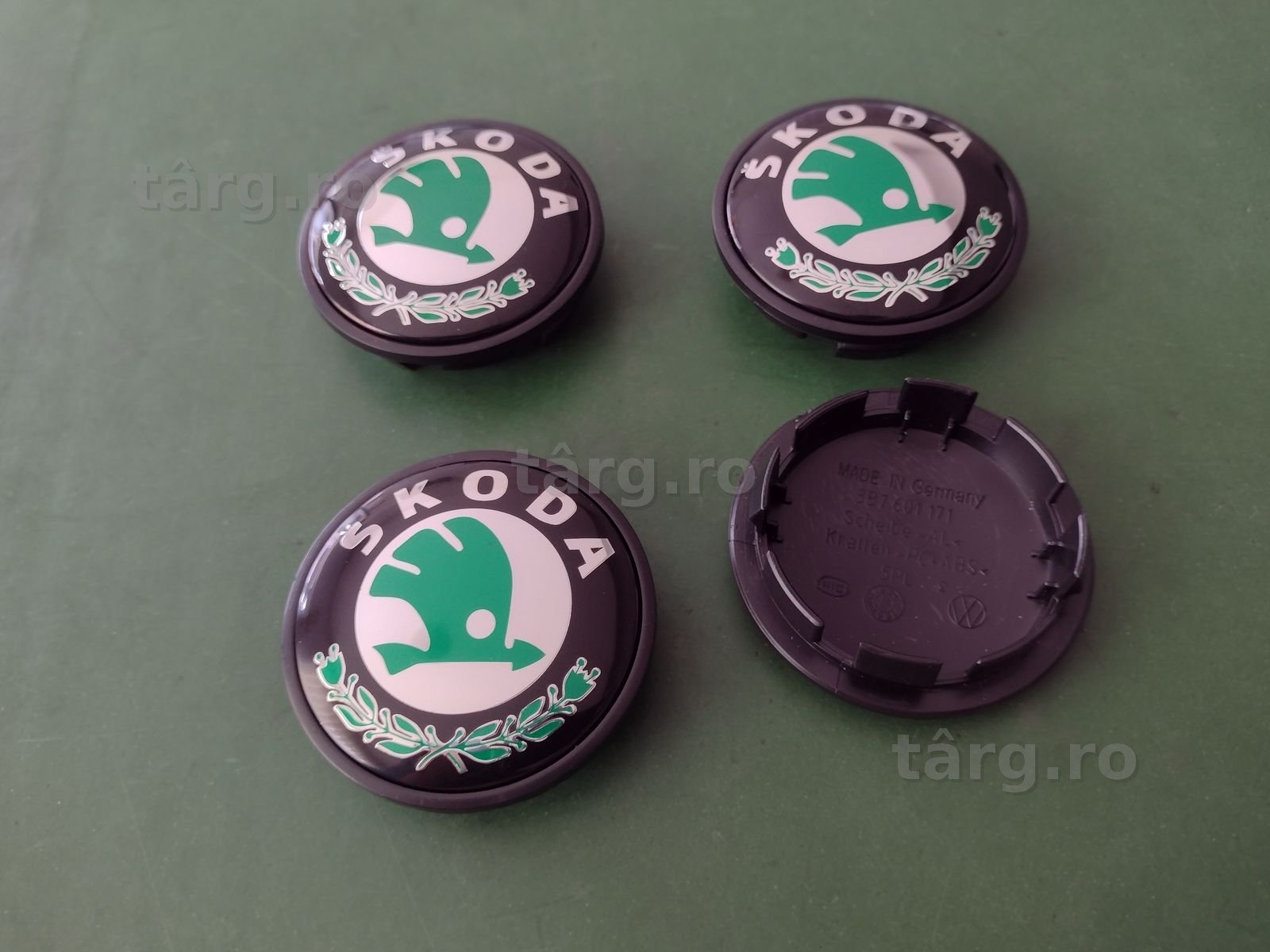 Capace jante 65 mm VW Skoda Octavia Fabia Superb Yetti emblema Verde