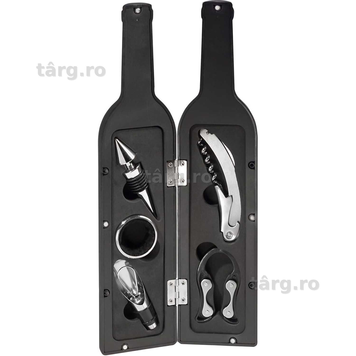 Set accesorii vin cu cutie de depozitare forma de sticla 5 piese inox
