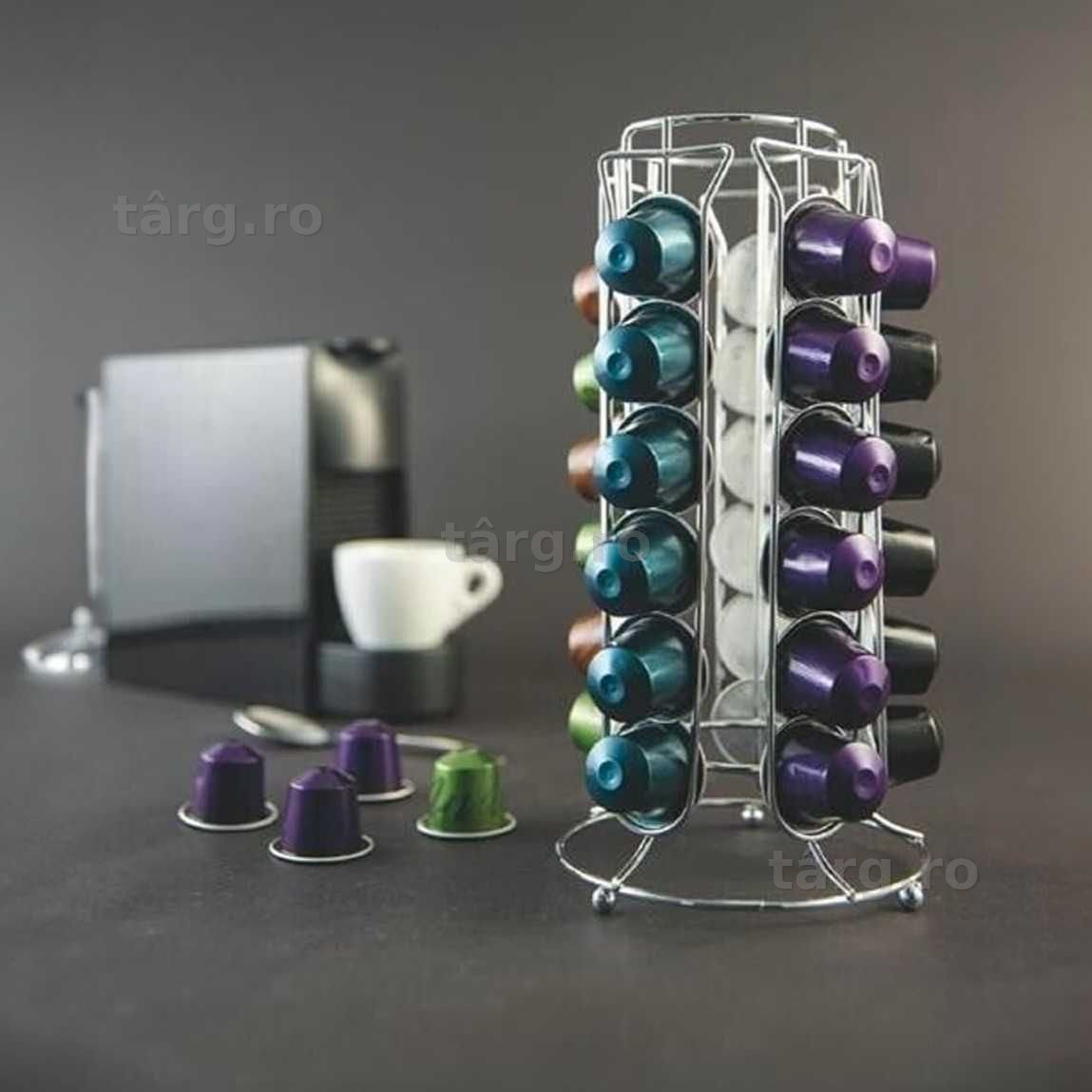 Suport metalic pentru capsule cafea Nespresso 30 bucati inox 10x25cm