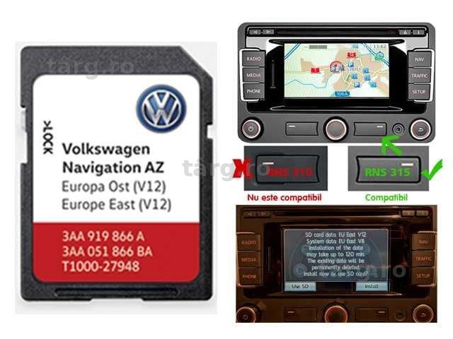 SD Card hărți navigație Volkswagen RNS 310 315 hărți Europa și România 2027