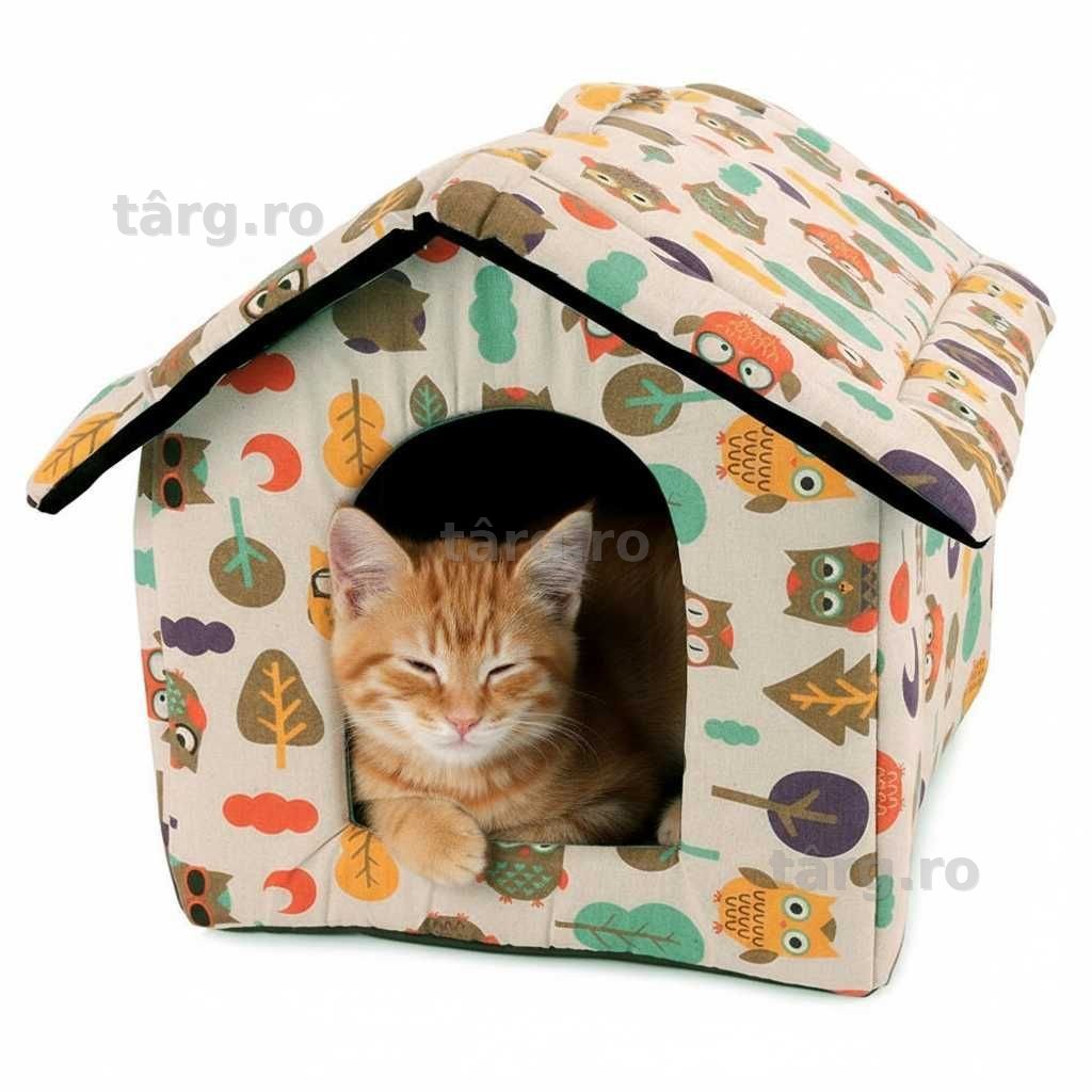 Casuta pliabila pentru pisici caini mici perna detasabila 38x35x33 cm