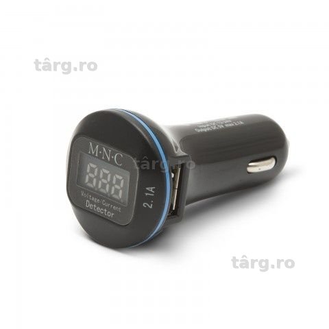 Încărcător USB dublu de la brichetă cu voltmetru şi ampermetru