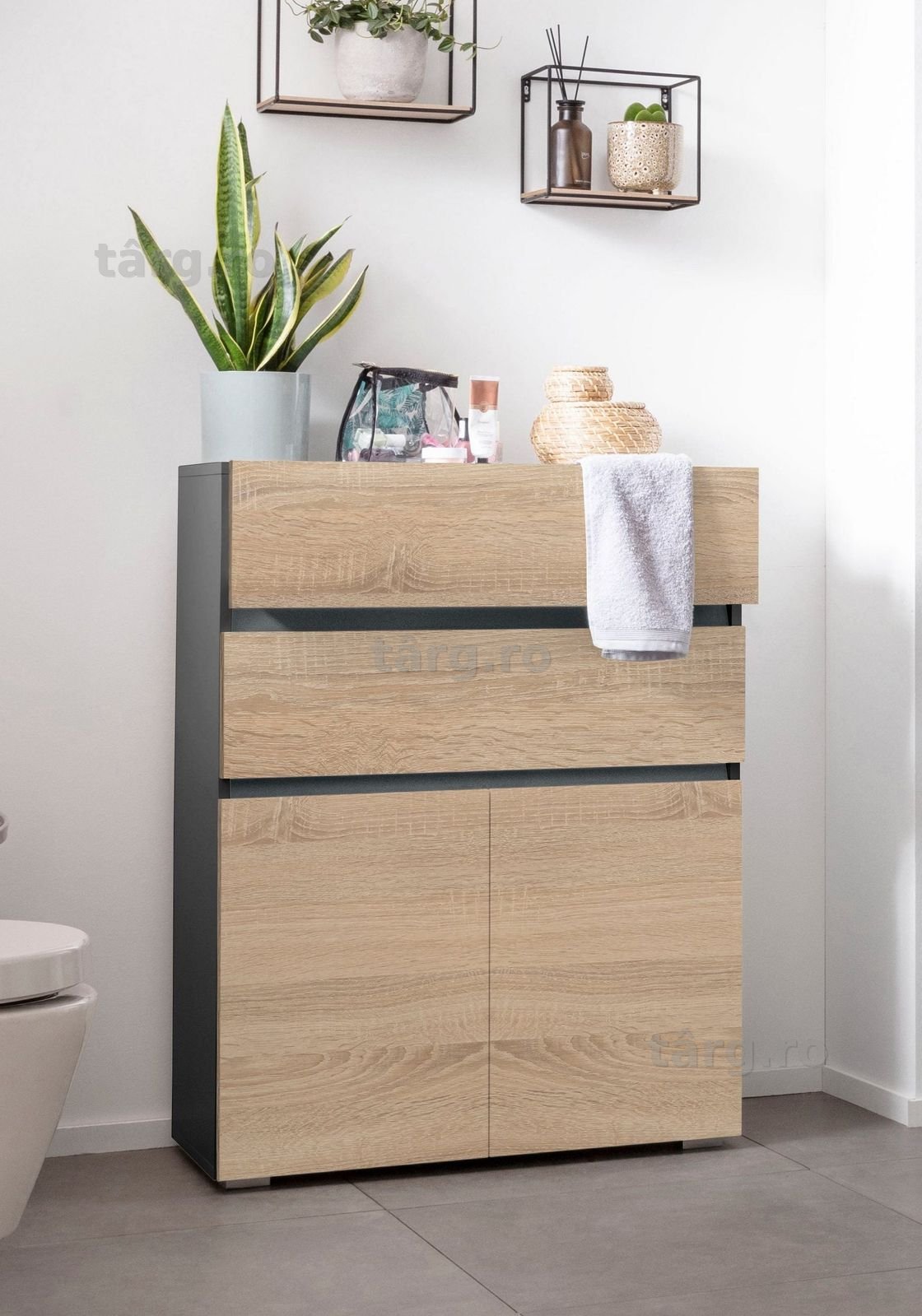 Comoda de baie inalta Wisla, stejar gri, 76 cm