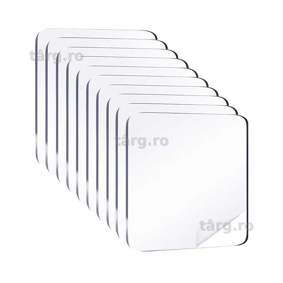 Set 10x Banda dublu adeziva transparenta puternica si rezistenta 6x6cm