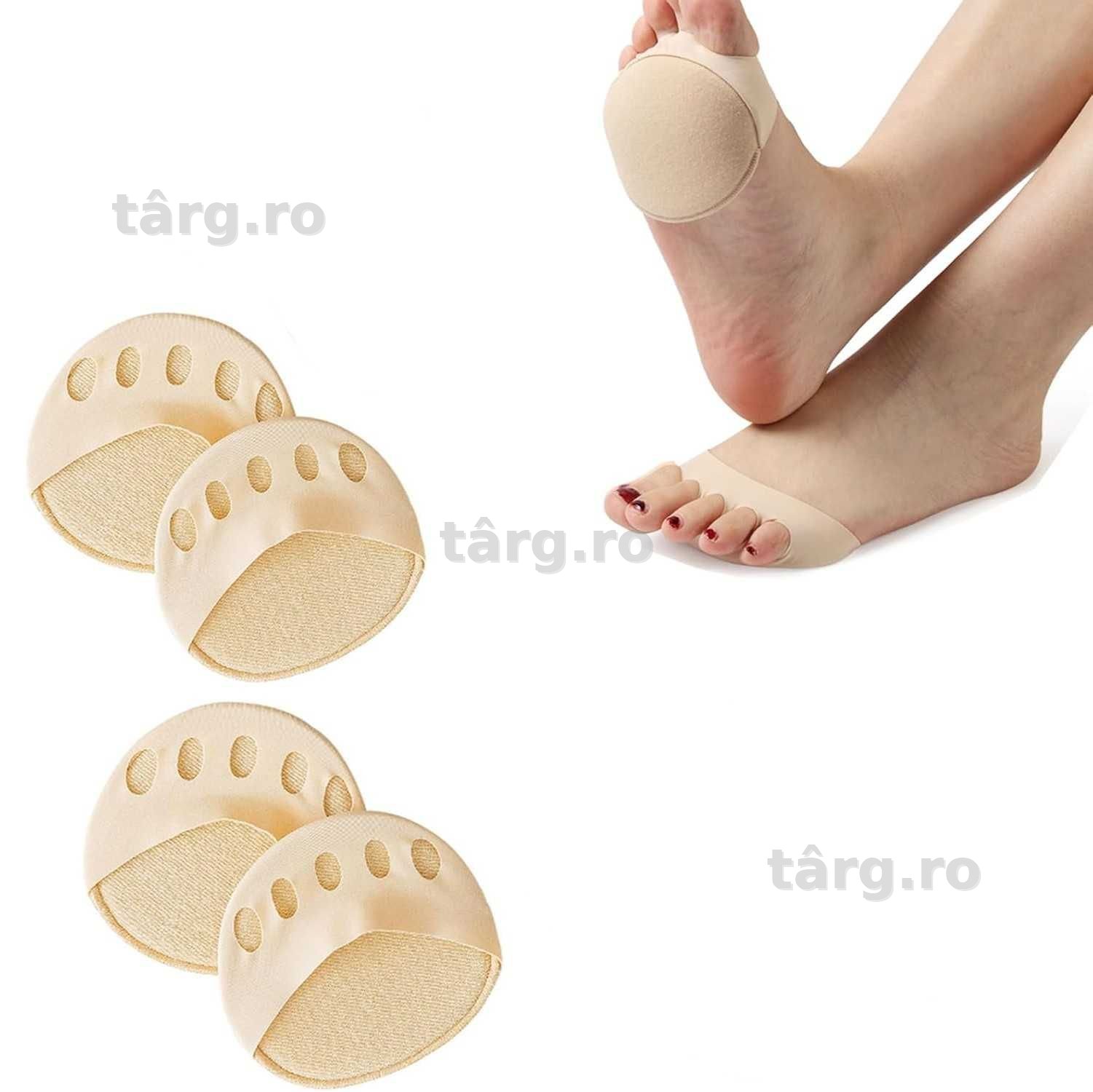 Set 2 perechi Pernite metatarsiene cu separator de degete unisex bej