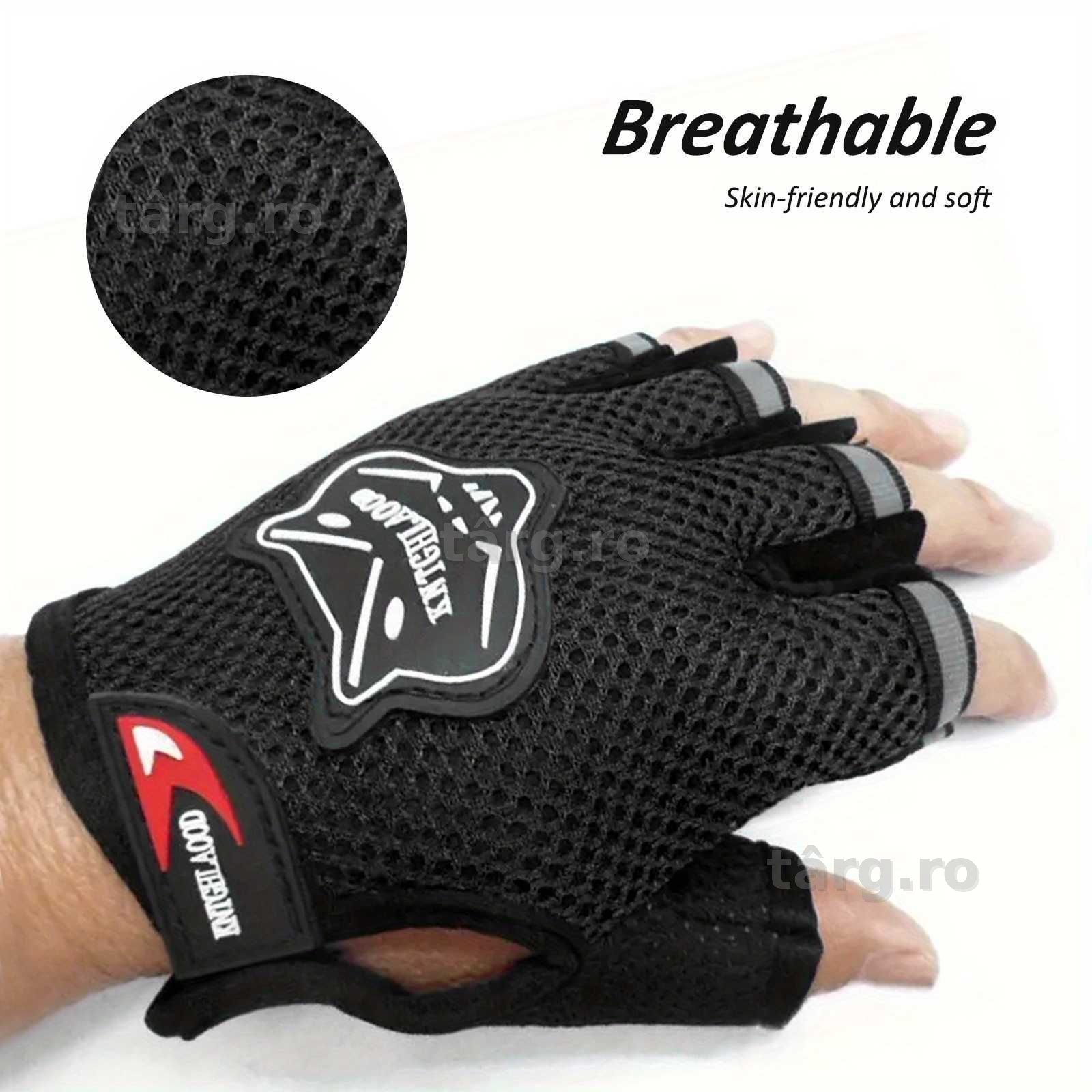 Manusi ciclism pentru Bicicleta si Fitness cu protectie palma, din Material Respirabil, marime universala, Negru 3