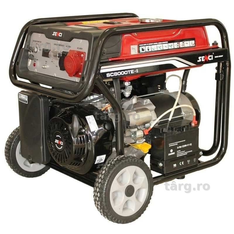 Generator de curent SENCI SC8000TE TOP putere maxima 7 kW/400V 4 kW/230V pornire electrica si roti, motor benzina fara ATS