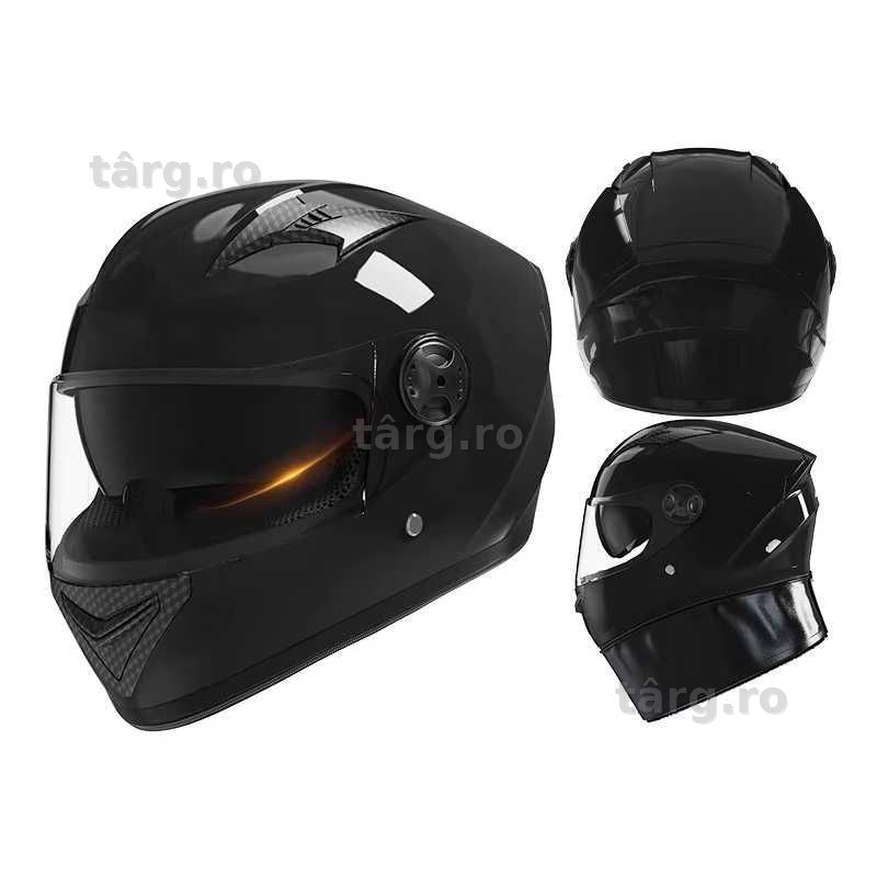 Casca Moto/Scuter/ATV, Viziera Dubla, Esarfa detasabila, Negru