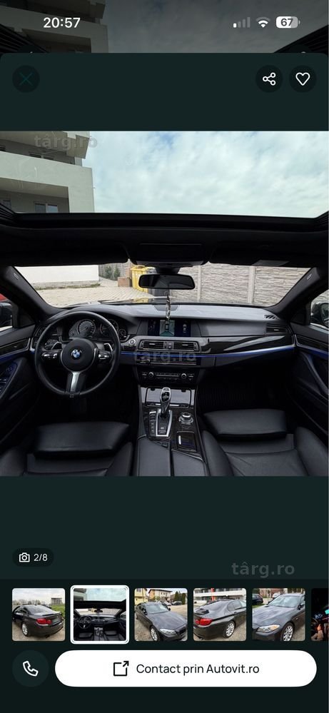 Plansa bord BMW f10 piele neagra / model cu HUD si fara / kit airbag / centuri / airbag sofer / pasager