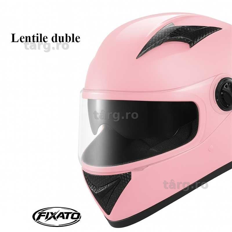 Casca Moto/Scuter/ATV, Viziera Dubla, Esarfa detasabila, Roz 6
