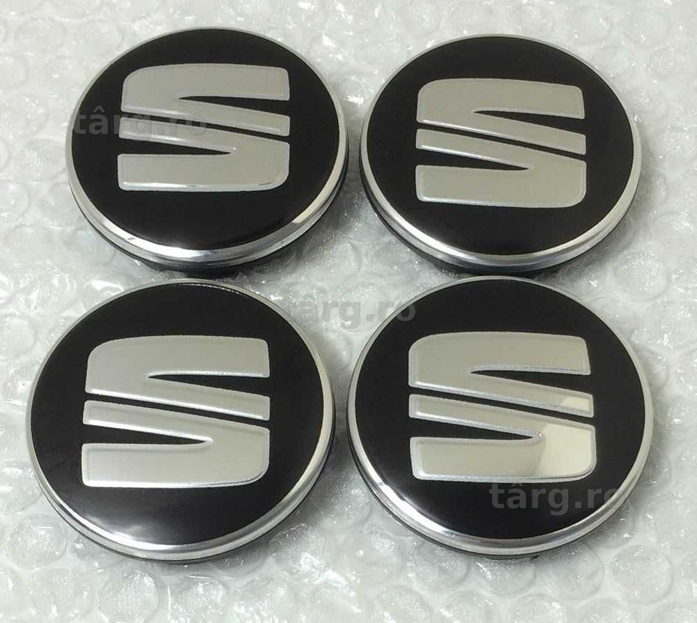 Set 4 Embleme Capace Roti Sigle Jante Seat 56mm, Negru, 5F0601171