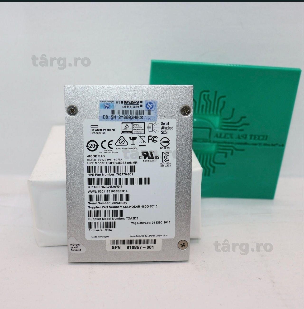 SSD SAS Enterprise HPE 480Gb DOPE0480S5XNNMRI 6G 2.5" TXA2D2 762770-001 100% Health