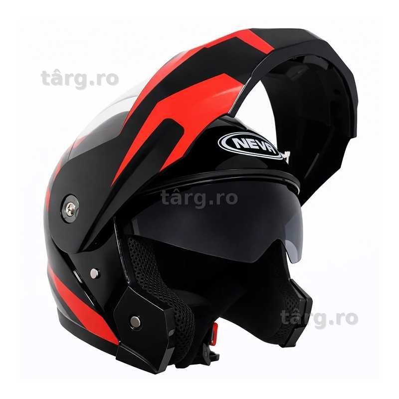 Casca Moto/Scuter/ATV Flip-Up, viziera dubla, Negru cu Rosu, L 59-60cm 8