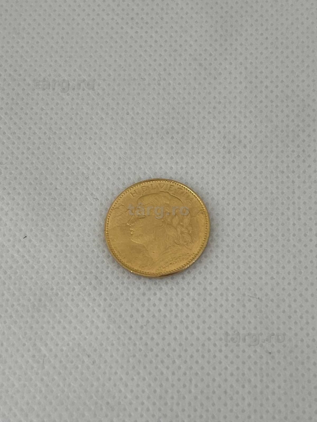 Moneda aur 21,6K 3.22gr 10 franci Helvetia (Ag43 Falticeni B45608) Garantie-Factura! 2