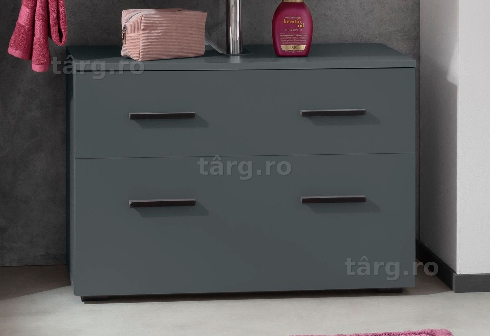 Comoda de baie pentru chiuveta Skara, sertar si manere negre, 80 cm