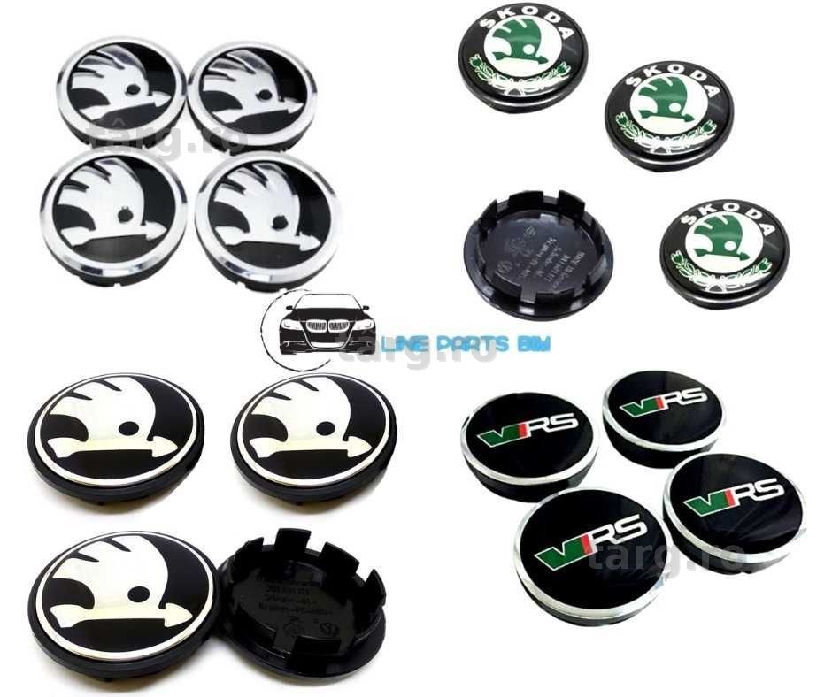 Set 4 Embleme Capace Roti Sigle Jante Aliaj SKODA 56mm / 60mm / 65mm