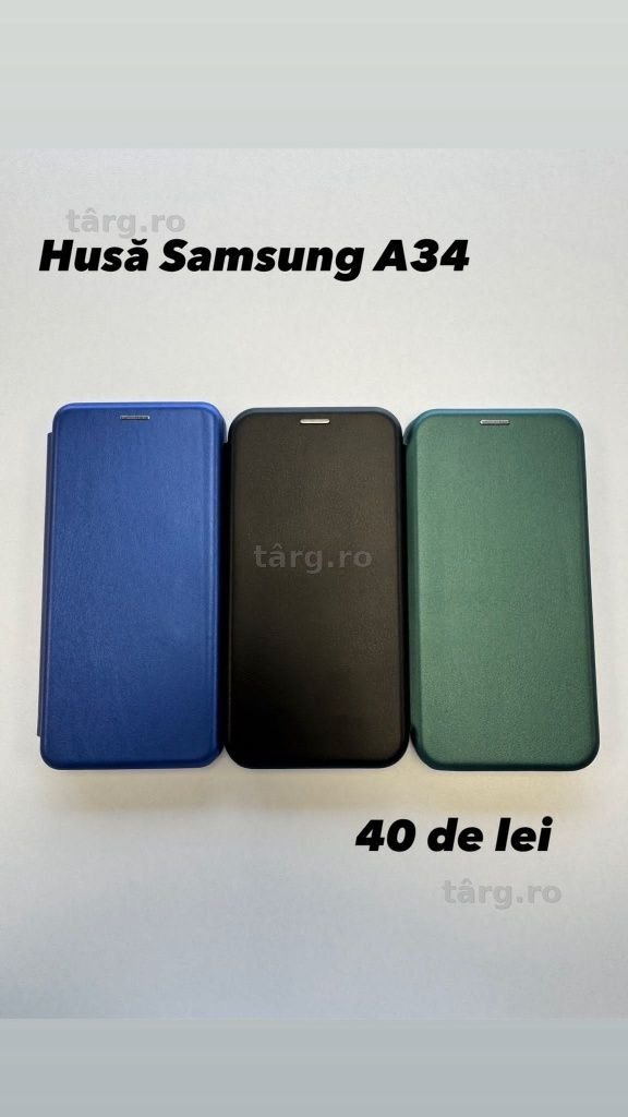 Husa piele ecologica tip carte, folie, incarcator, cablu Samsung A34