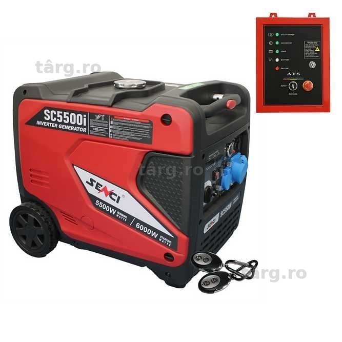 Generator de curenti digilat de tip inverter SENCI SC5500iE putere maxima 6.0 kW 230V pornire electrica insonorizat, mortor benzina cu ATS