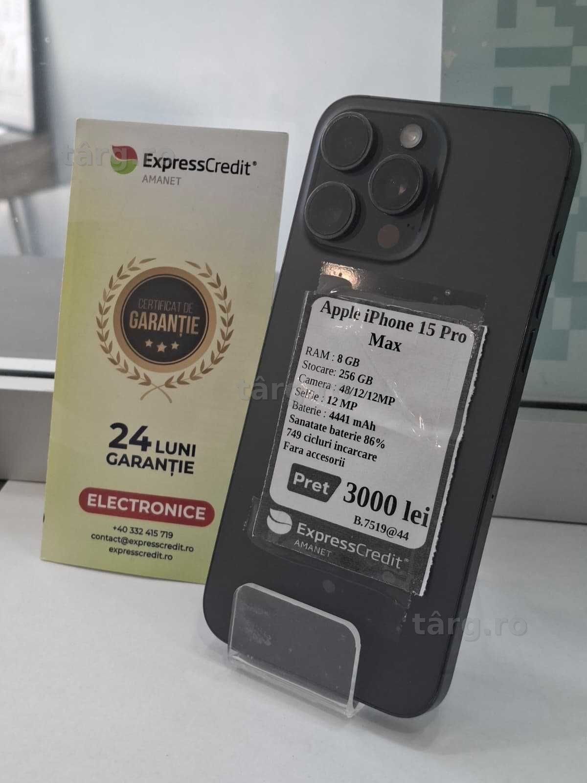 Iphone 15 Pro Max 256GB 86% baterie(AG44 B:7519)-garantie 2 ani!
