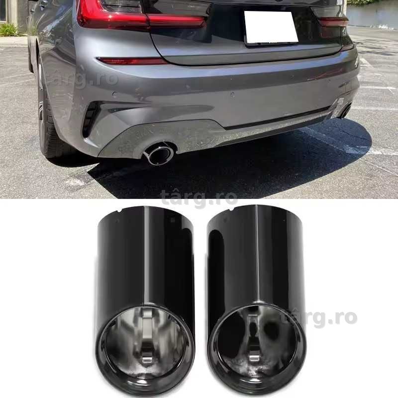 Set Tipsuri Ornamente Toba Evacuare BMW G20 G21 320 330, Negru Lucios