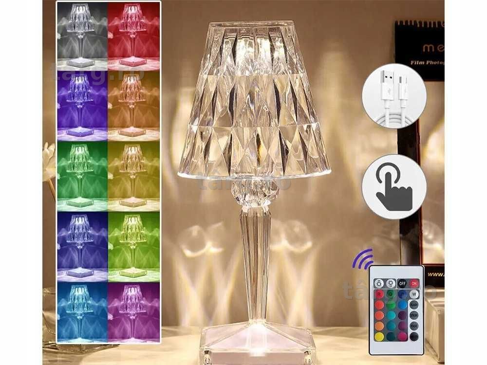 Lampa acrilica tip cristal 16 culori reincarcabila telecomanda 11x25cm