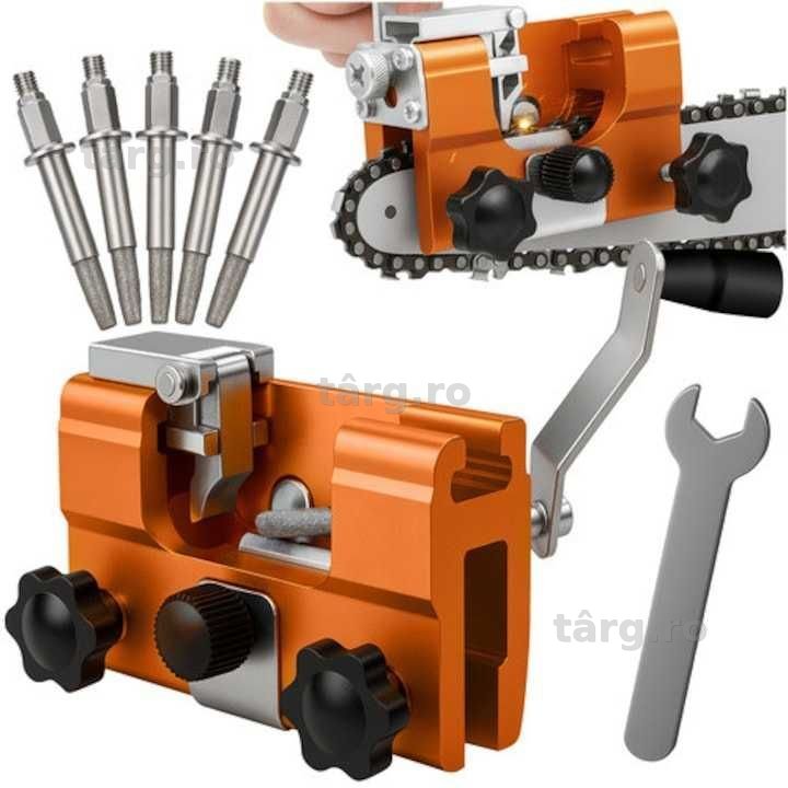 Dispozitiv manual pentru ascuțit lanțul de drujbă cu 5 pietre abrazive