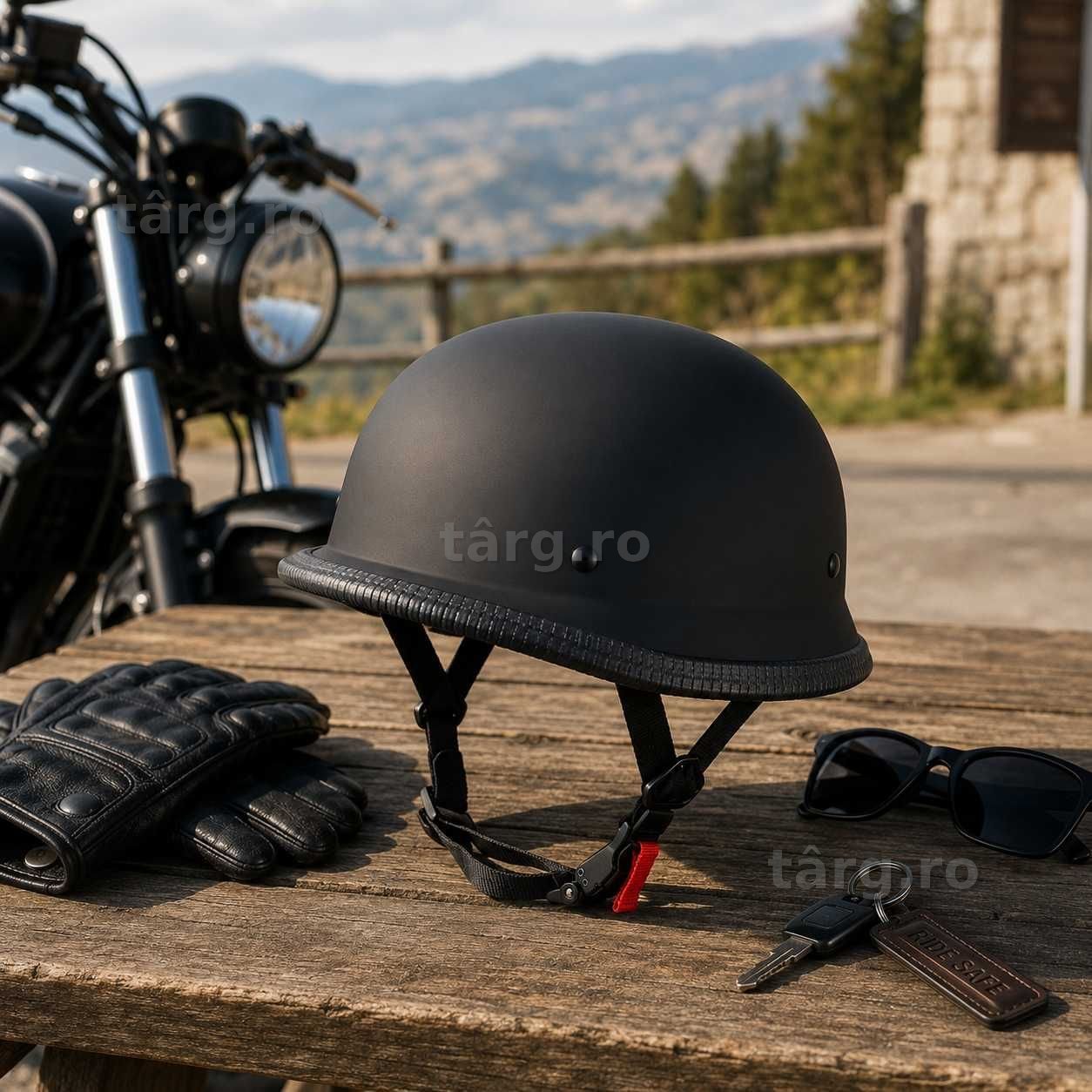 Casca Moto/Scuter Retro German, Interior Confortabil, Prindere rapida, Negru Mat 6