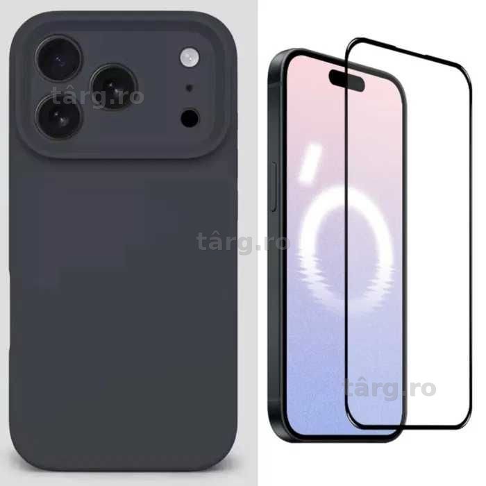Husa Silicon ( diverse culori ) si Folie Sticla iPhone 14 Pro Max