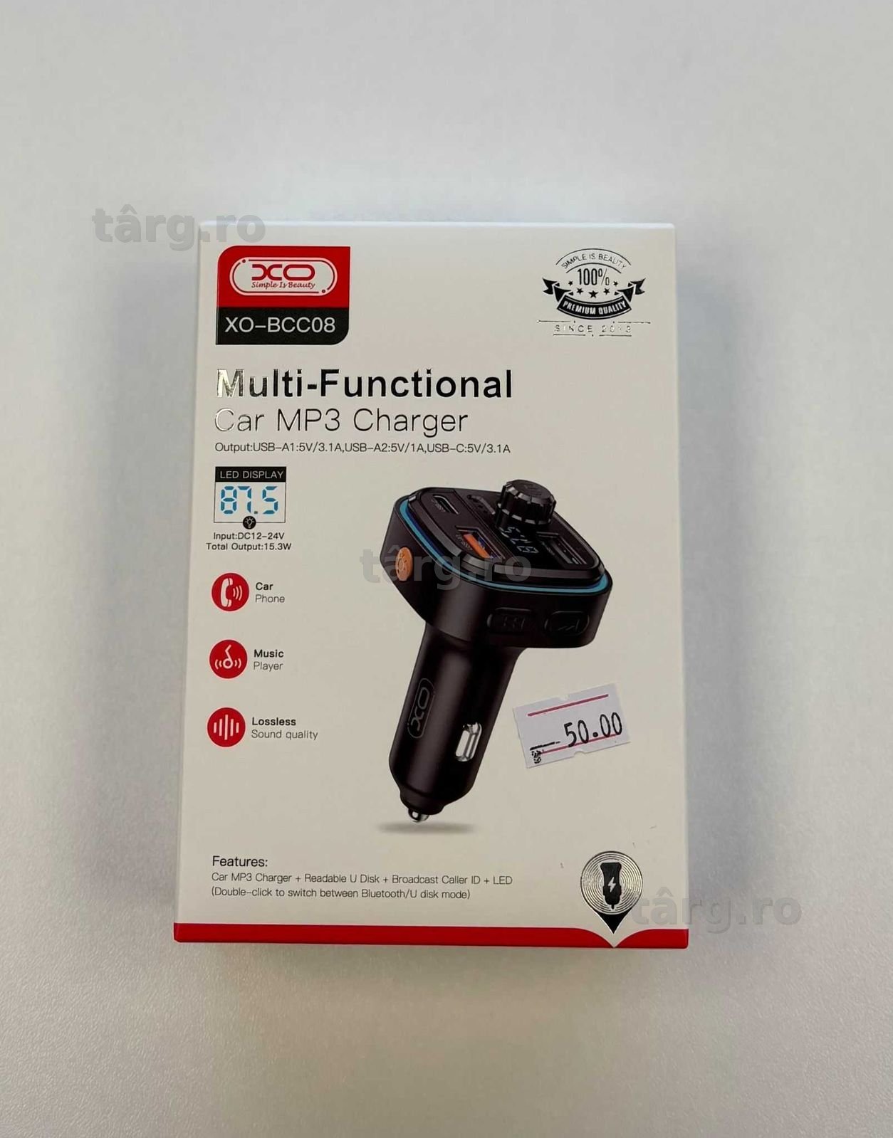 Adaptor Modulator FM Bluetooth,Dual USB + Type-C, Putere 15.5W,Negru 2