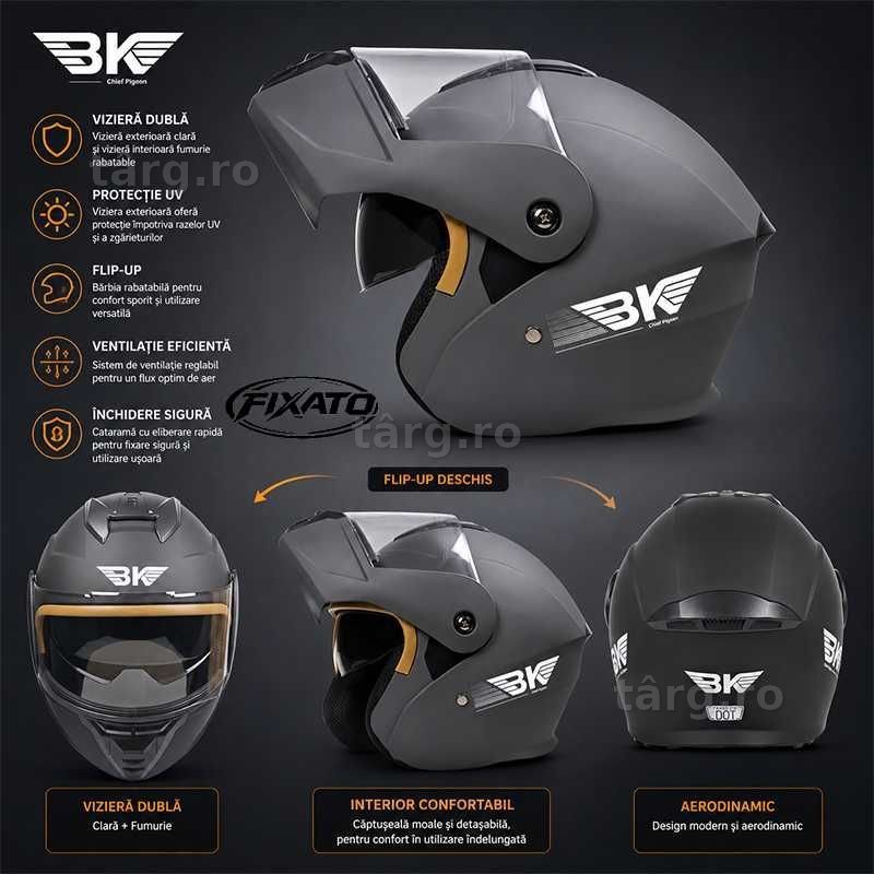 Casca Moto/Scuter Flip-Up, Viziera Dubla, Protectie UV, Gri 3