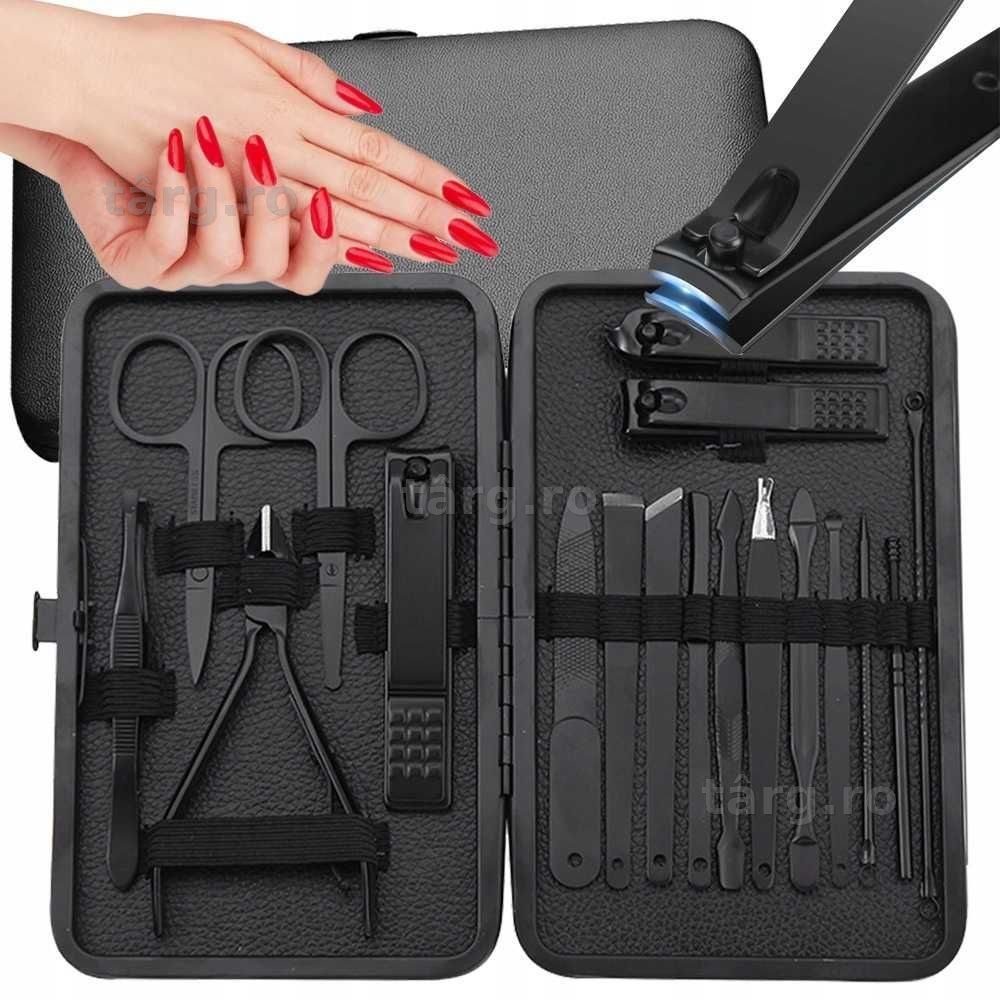 Set manichiura pedichiura 18 piese foarfeca unghii cleste pile