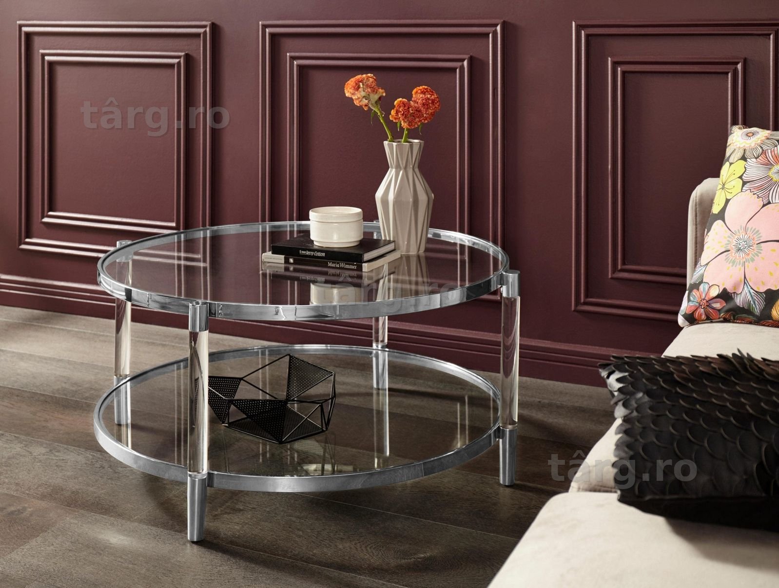 Masuta de cafea Ceadda, otel inoxidabil, blat sticla, 102 cm