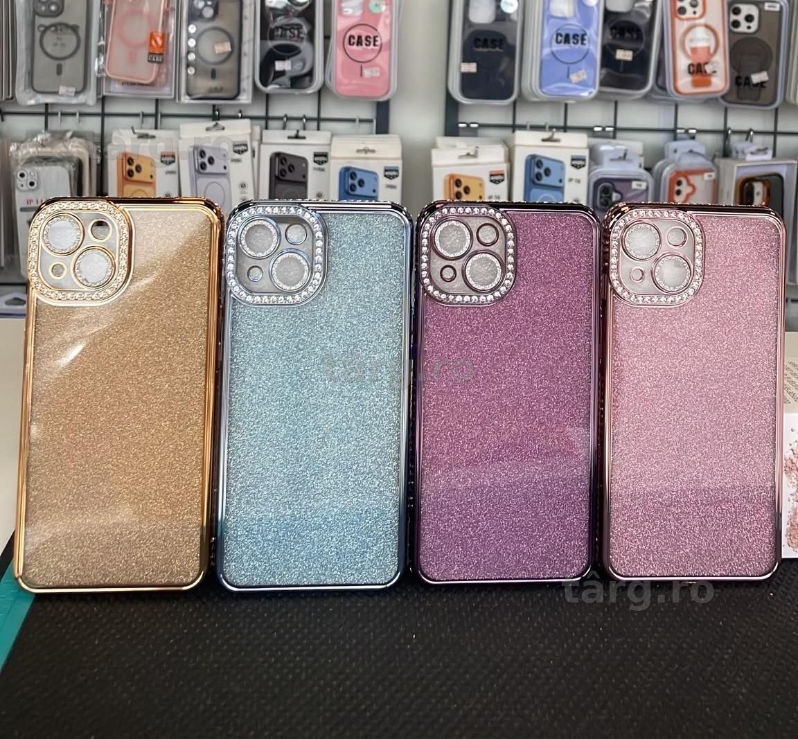 Huse silicon cu Sclipici si Rama colorata pentru iPhone 14
