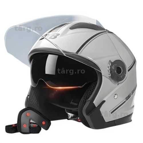 Casca Moto/Scuter/ATV, viziera dubla, marime universala, Gri