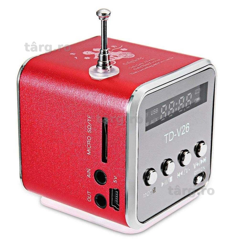 Mini Radio FM cu Boxa Portabila si MP3 Player LCD 45dB USB MicroSD