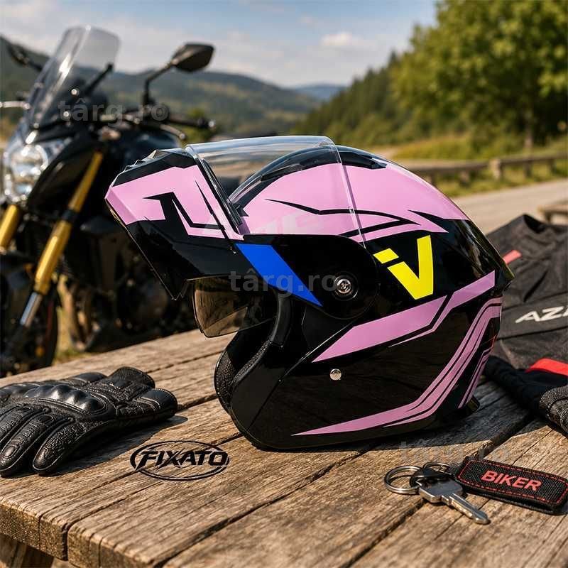 Casca Moto/Scuter Flip-Up, Viziera Dubla, Protectie UV, Roz 4