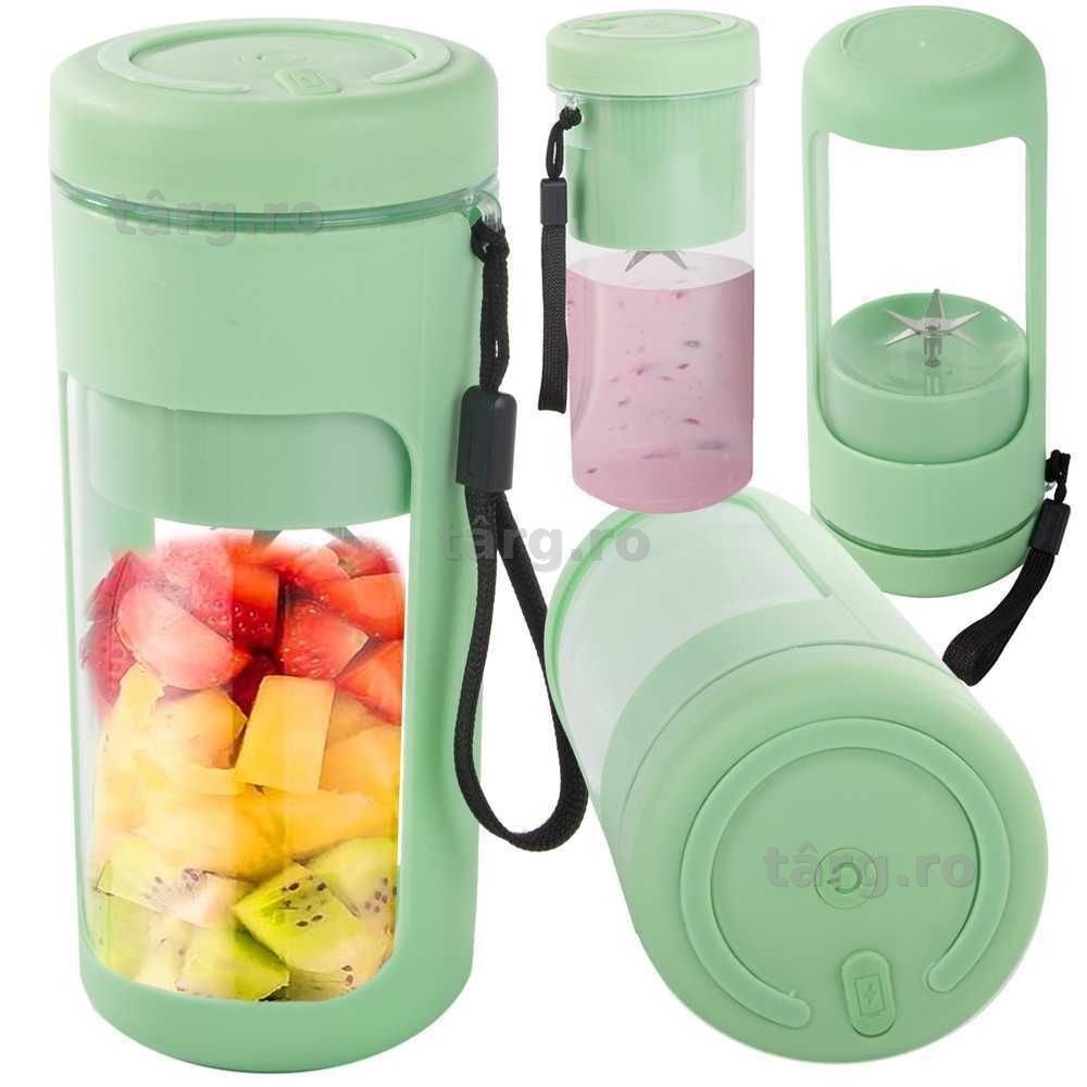 Shaker portabil smoothie si proteine 450ml cu 6 lame inox USB 2000mAh