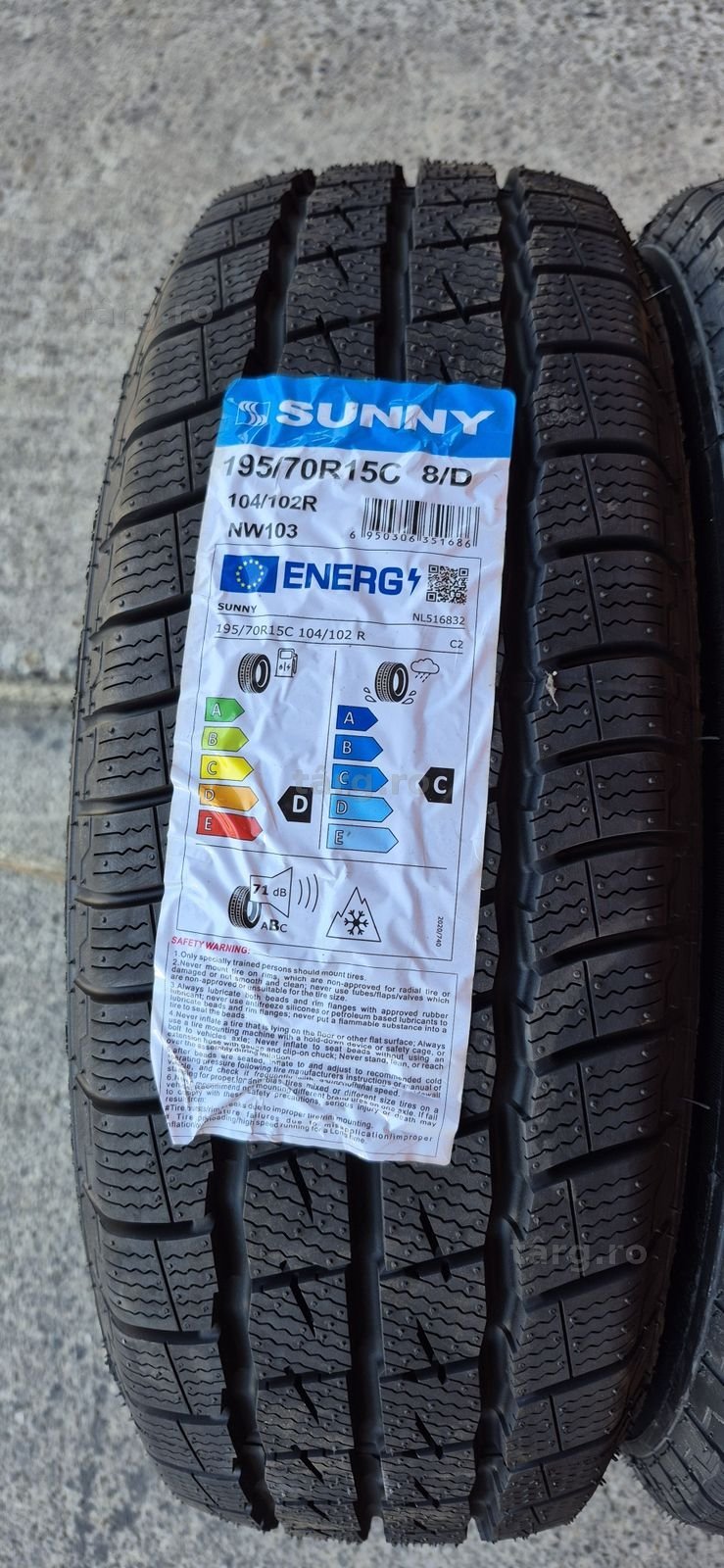 4 anvelope iarna noi Sunny 195/70/15C,dot 2025.Pretul este pe bucata. 3