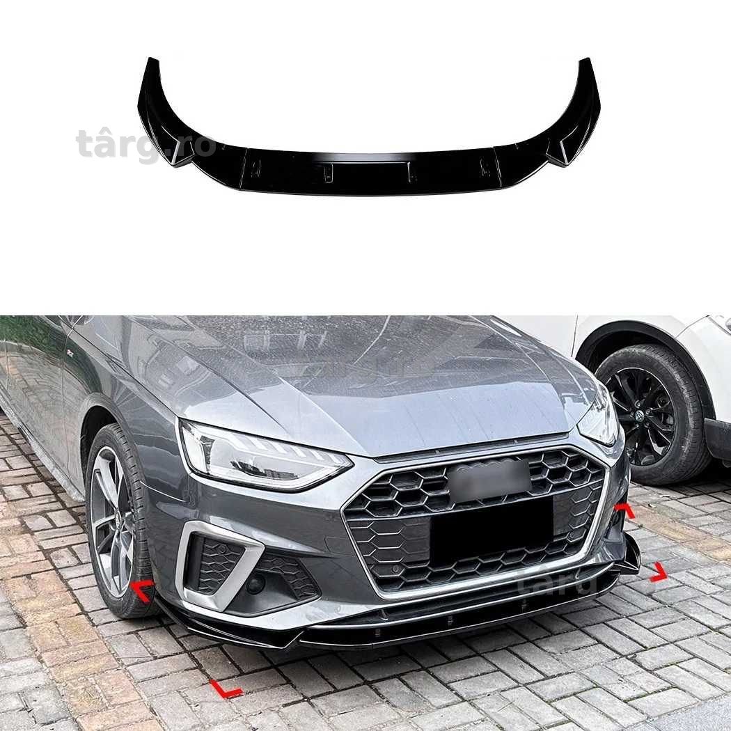 Lip Prelungire Extensie Bara Fata Audi A4 B9 LCI Sline, Negru Lucios
