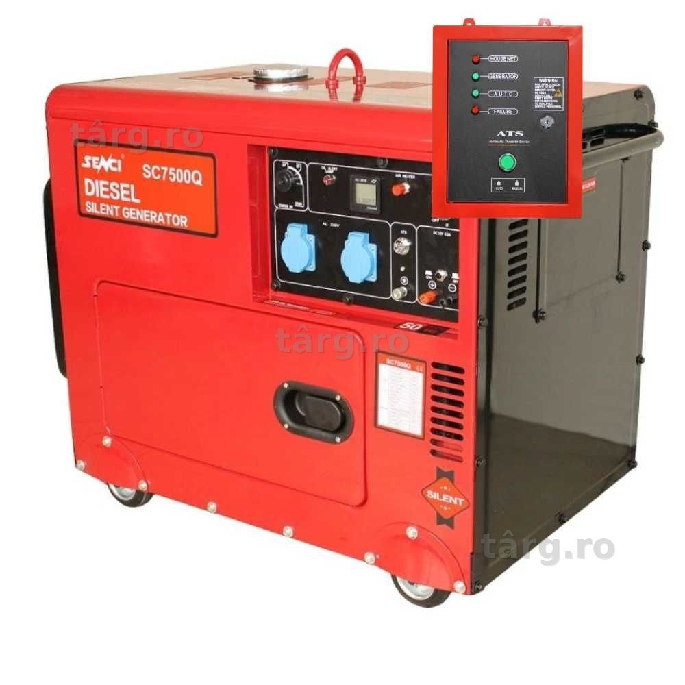 Generator insonorizat SENCI SCD7500Q putere maxima 6 kVA 230V motor Diesel cu ATS