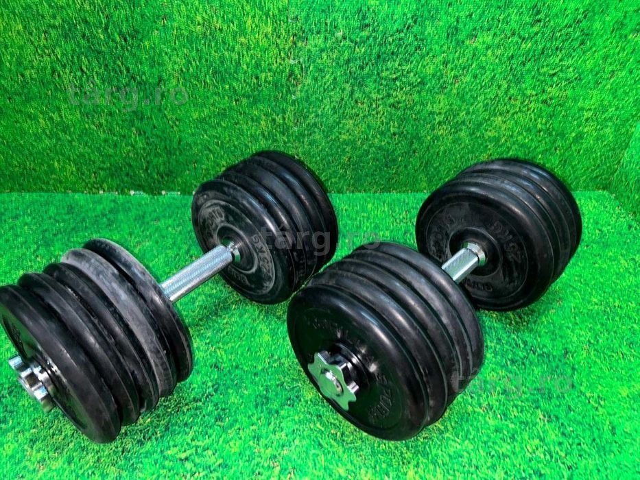 Set gantere cu discuri din fier cauciucate 55kg 30/31mm