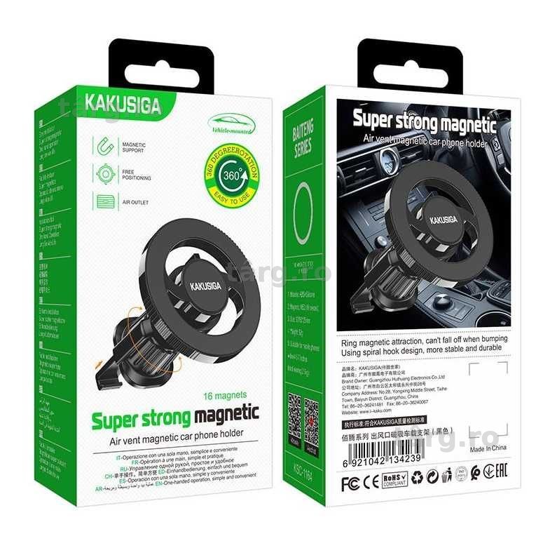 Suport Auto MagSafe, montaj Ventilatie, 360°, Magnetic Ring, PullClip
