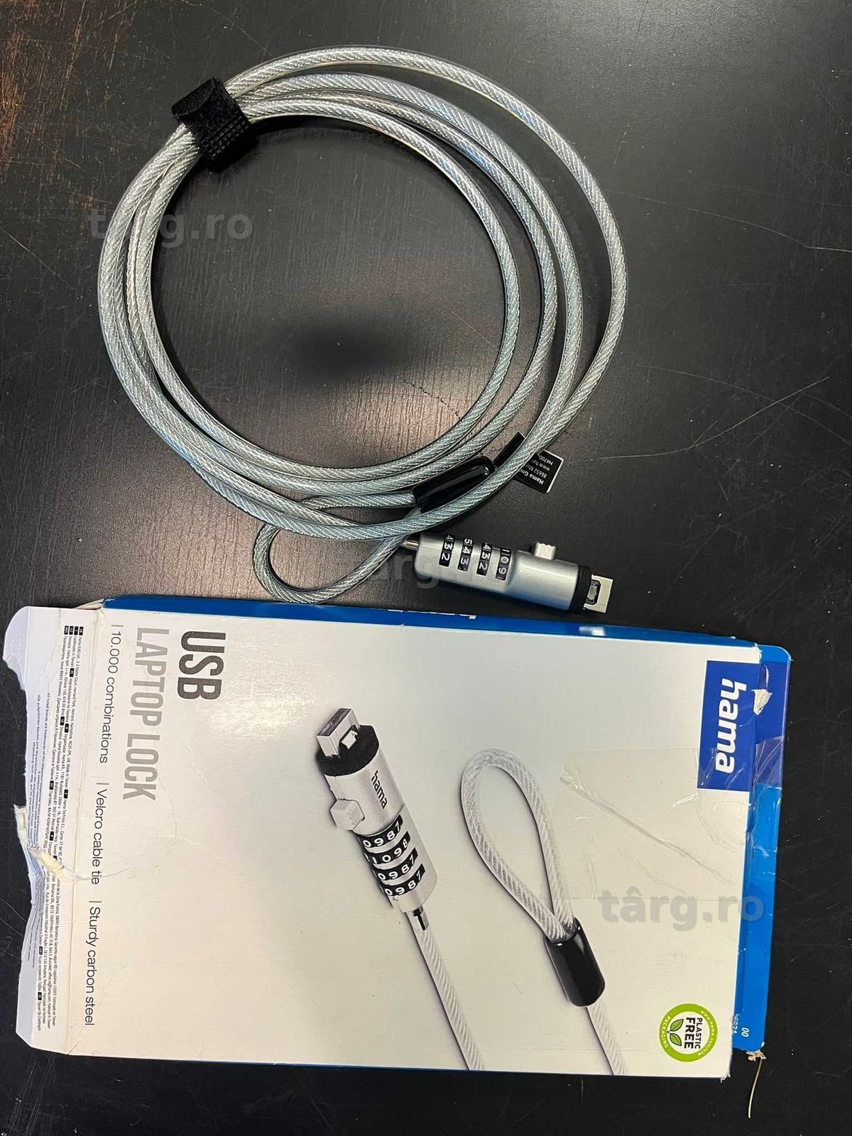 Hama - Lacăt USB pentru laptop Hama, lacăt de securitate cu 4 cifre, oțel, argintiu